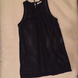 Helmut Lang Black Leather Mesh Top